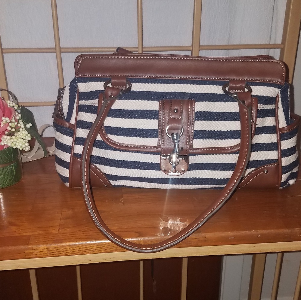 Like new Chaps blue striped canvas handbag
